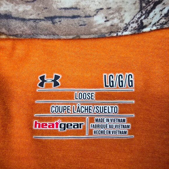 Under Armour Polo Shirt Men’s Large Orange Hunting Big Rack Logo Camo HeatGear - Picture 5 of 7